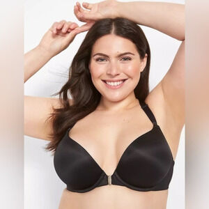 Cacique Front Close Smokth Boost Plunge Bra Lace‎ Racerback Size 50DD Black